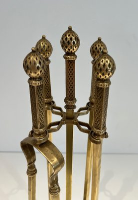 Neoclassical Bronze and Brass Fire Tools Set, 1930s, Set of 4 for