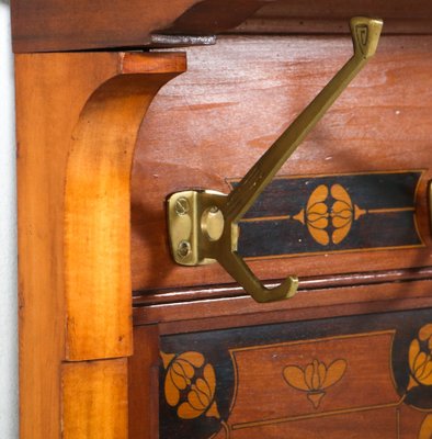 Arts Crafts Art Nouveau Walnut Coat Rack with Inlay 1900s for sale at Pamono