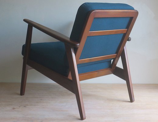 Danish Lounge Chair with Petrol Blue Cushions 1960s for sale at