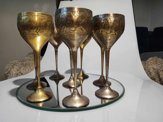 Antique Brass Goblets, 1890s, Set of 8 for sale at Pamono