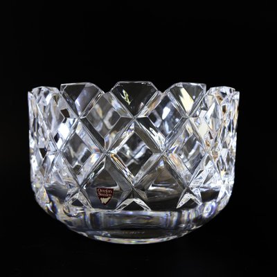 Large Vintage Model 3834 Diamond Cut Crystal Bowl from Orrefors Sweden