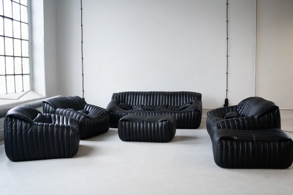 Black Leather Sandra Sofa Set by Annie Hieronimus for Ligne Roset