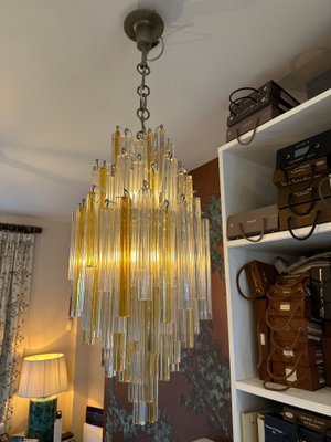 Lustre Vintage à Suspension En Verre Avec Trois Lampes - Couleur Argenté - Occasion