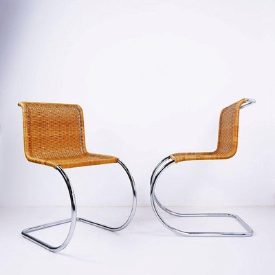 Chrome and Wicker Cantilever Chairs in the style of Mies van der Rohe Set of 2 for sale at Pamono