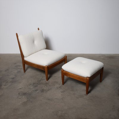 Set of Mid-Century Bouclé Lounge Chair with Ottoman, 1960s for