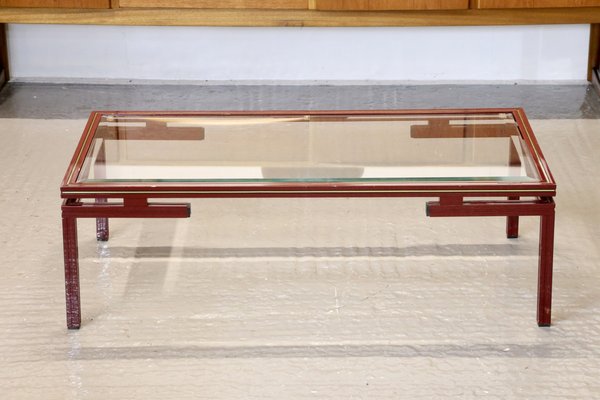 Mid-Century Modern Lacquered and Glass Low Coffee Table by Pierre