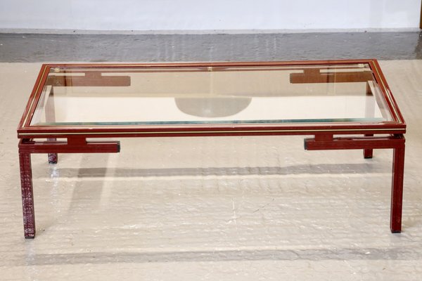 Mid-Century Modern Lacquered and Glass Low Coffee Table by Pierre