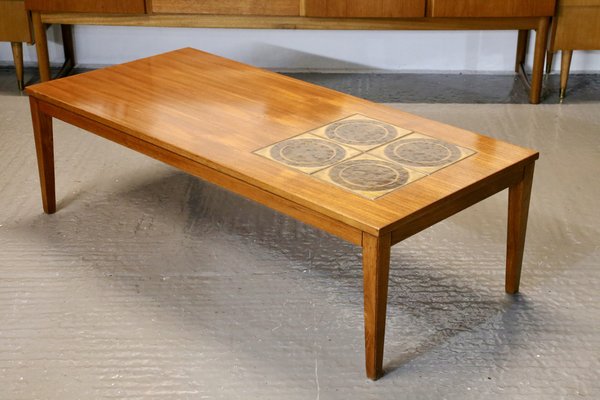 Mid Century Danish Modern Teak Ceramic Tile Top Coffee Table