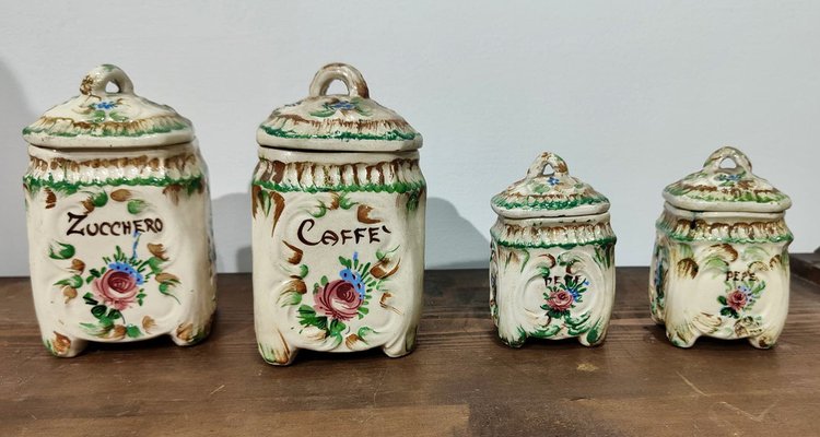 1990s Italian Hand-Painted Ceramic Caffe, Zucchero and Sale Canisters - Set  of 3