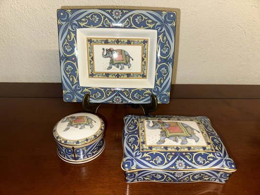 Blue Elephant Porcelain Set & Cards from Wedgwood, 1992, Set of 4