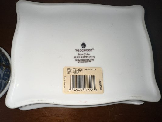 Blue Elephant Porcelain Set & Cards from Wedgwood, 1992, Set of 4