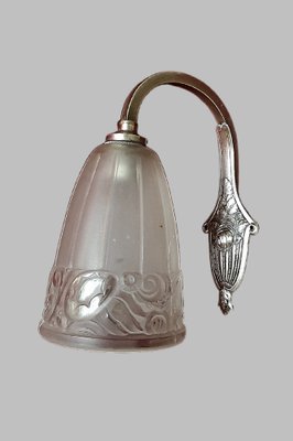 Art Deco Wall Sconce with Pressed Glass Shade and Silvered Bronze