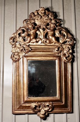 Espejo de pared decorativo grande dorado, 1920 en venta en Pamono