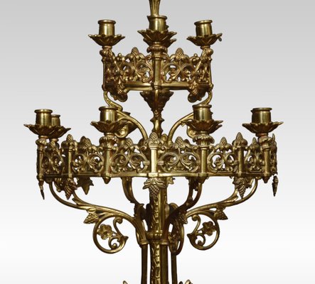 Tall Decorative 19th Century Gothic Style Brass Candlesticks - a