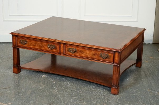 Large Burr Walnut Coffee Table with Double Sided Drawers from