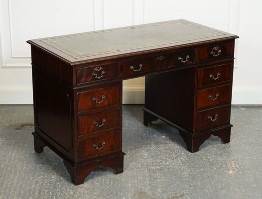 Vintage Hunter Green Embossed Leather Top Pedestal Desk for sale