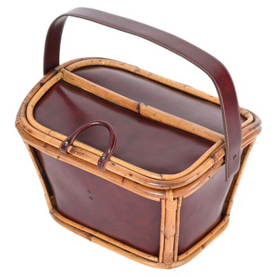 Borsa Mid Century in vimini vimini e pelle Italia anni 60 in