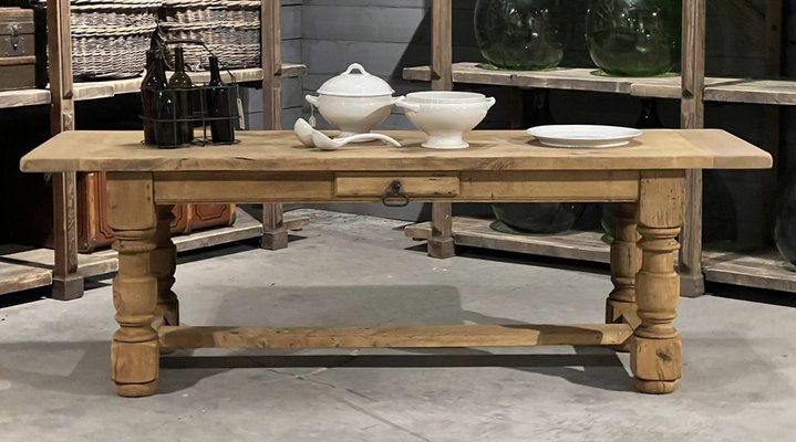 French Farmhouse Dining Table with Drawer in Bleached Oak 1920