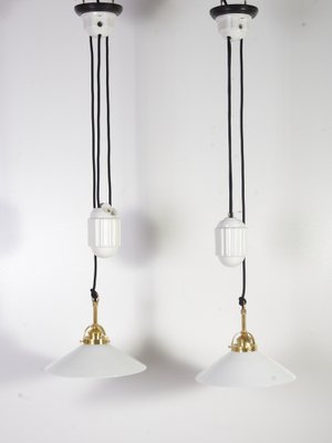 Antique Adjustable Opaline and Porcelaine Ceiling Lights 1920s