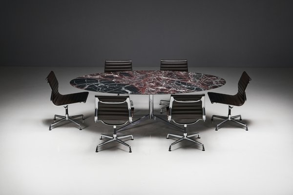 Oval Burgundy Marble Dining Table attributed to Florence Knoll