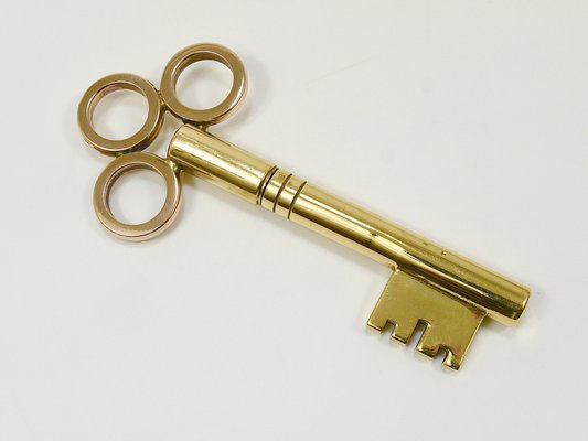 Large Brass Key Corkscrew Bottle Opener Paperweight attributed to