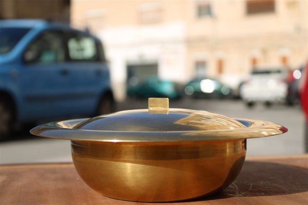 brass tobacco box Circular Tobacco Box in Brass, Italy, 1950s