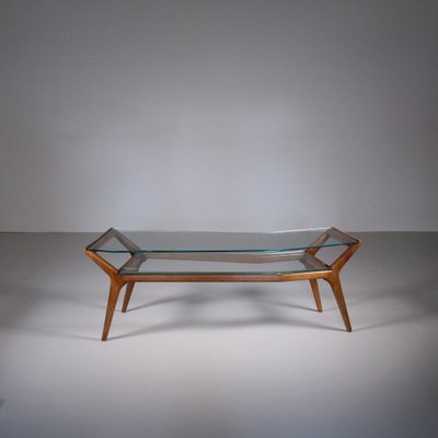 Italian Asymmetrical Wood and Glass Coffee Table 1950s for sale