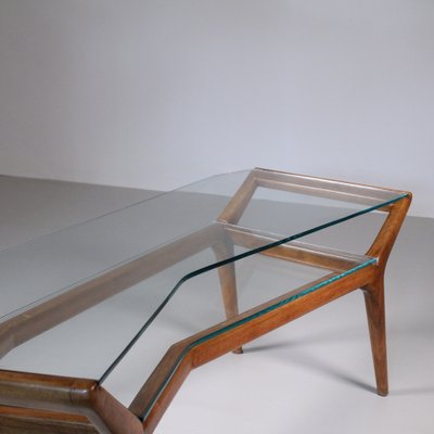 Italian Asymmetrical Wood and Glass Coffee Table 1950s for sale