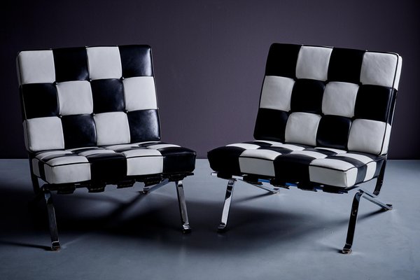 RH 301 Lounge Chair in Black and White Leather by Robert and Trix
