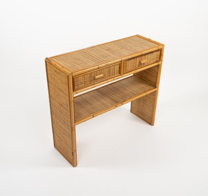 Bamboo console table with drawers deals