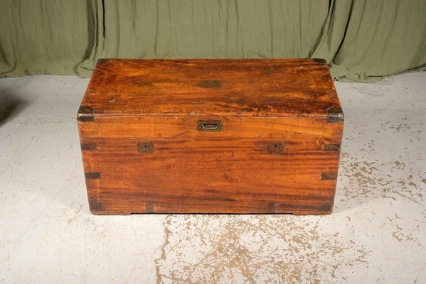Mid 19th Century Chinese Export Camphorwood One Piece Campaign Chest Mid 19th Century Chinese Export Camphorwood One Piece Campaign Chest