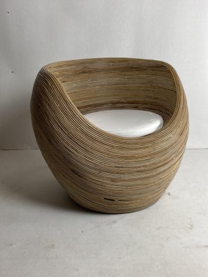 Pencil Reed Rattan Bamboo Egg Pod Chair 1980s for sale at Pamono