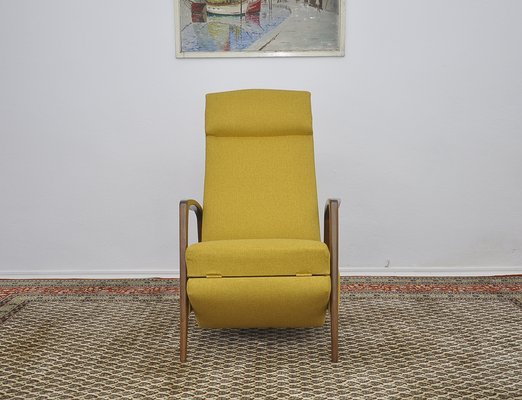 Yellow Lounge Chair with Foldable Footrest 1960s for sale at Pamono