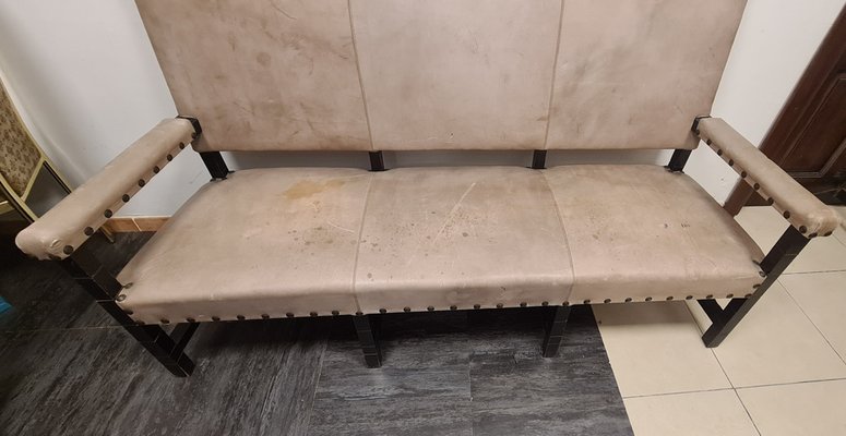 Sofa in Brass Lacquered Wood and Leather for sale at Pamono