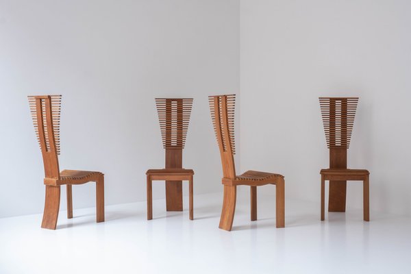 Vintage Sculptural Highback Dining Chairs 1960s Set of 4 for sale at Pamono