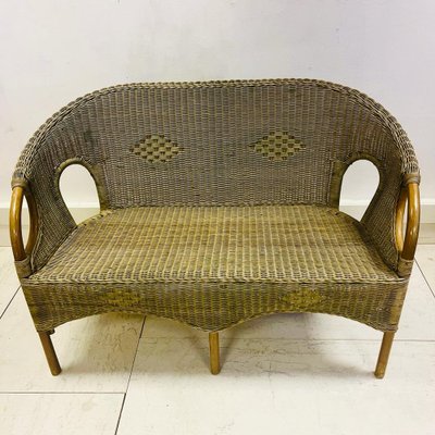 Vintage French Wicker 2 Seater Sofa 1970s for sale at Pamono