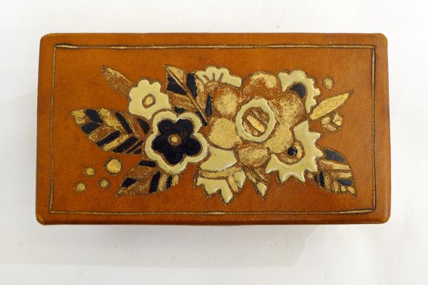 Vintage Art Deco Desktop Set in Leather, 1920s, Set of 4 for sale