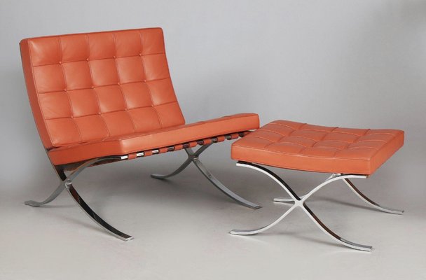 Set of Vintage Barcelona Lounge Chair with Ottomane by Ludwig Mies