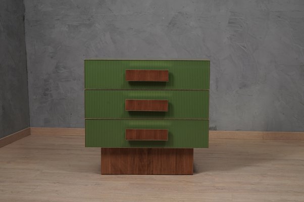 Mid-Century Style Square Green Color Glass and Brass Commode, 2000s for  sale at Pamono