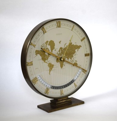 Large Art Deco World Clock by Heinrich Möller for Kienzle, 1950s Large Art Deco World Clock by Heinrich Möller for Kienzle, 1950s