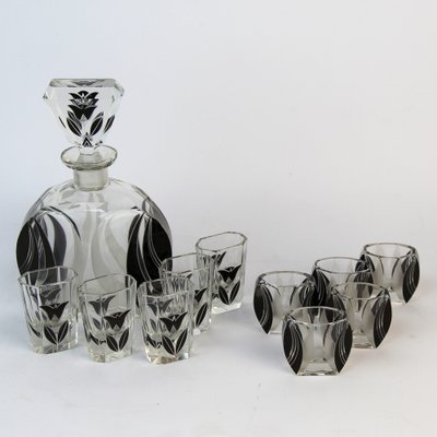 Art Deco Decanter Set with Glasses by Karl Palda, 1920s, Set of 11