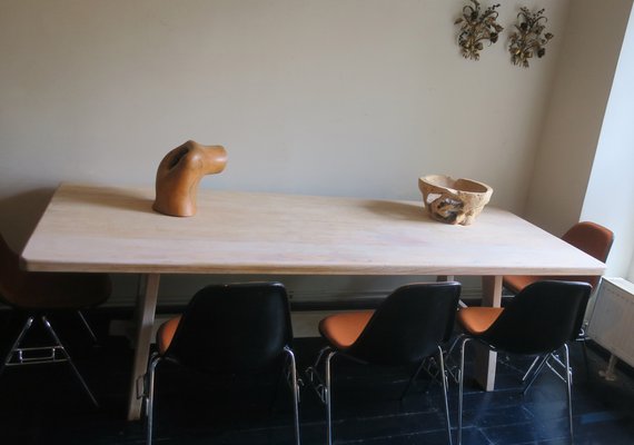 Large Mid Century Limed Oak Dining Table for sale at Pamono