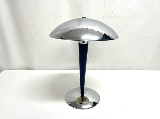 Lampada da tavolo con stelo blu, base in acciaio inossidabile e calotta con  luci in vendita su Pamono