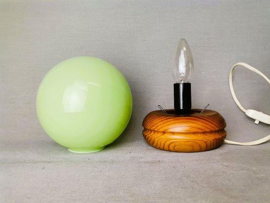 Petite Lampe de Bureau d'Appoint en Bois, Portugal, Verre Vert en