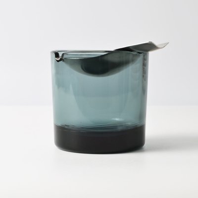 Turmaline Glass and Stainless Steel Ashtray by Wilhelm Wagenfeld