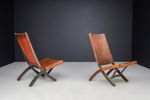 Set of Cognac-Colored Saddle Leather Folding Chairs Ecuador from