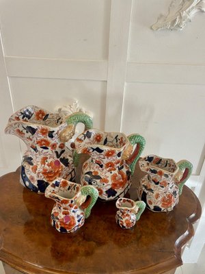 Victorian Mason Ironstone Jugs, 1880s, Set of 5 for sale at