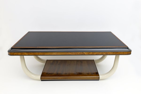Italian Art Deco Walnut and Top Glass Dining Table 1930s for sale