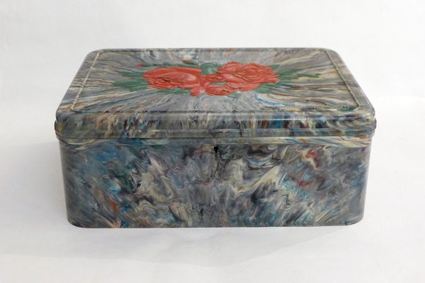 Large Mid-Century Chocolate Box in Marbled Polychrome Resin from