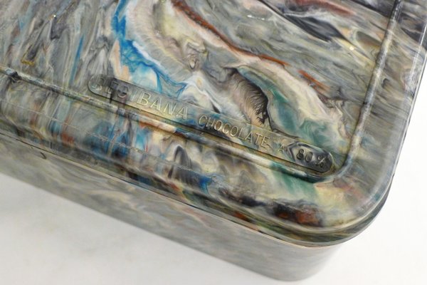 Large Mid-Century Chocolate Box in Marbled Polychrome Resin from
